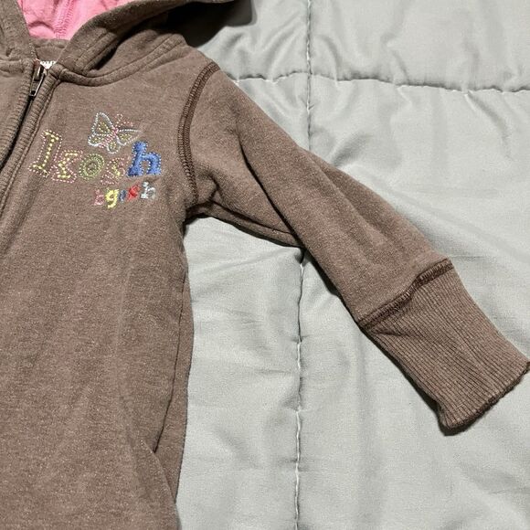 Vintage OshKosh B Gosh Brown Full Zip Hooded Romper One Piece Jumpsuit Size 12M - Picture 3 of 10